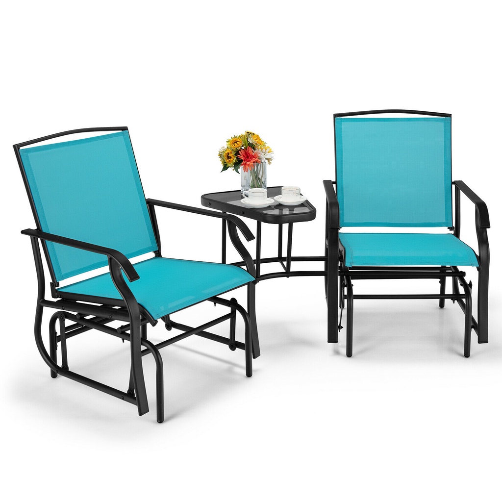 Patiojoy Double Swing Glider Chair Rocker Glass Table Umbrella Hole ...