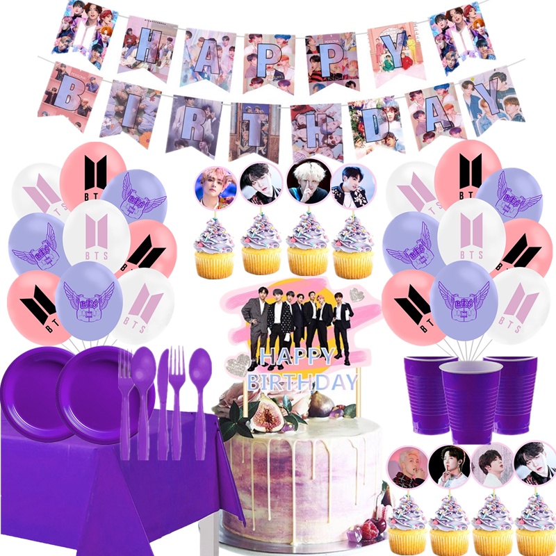 BTS Theme Party Need Banner Cake Topper Cup Paper Plate BTS Balloon Set