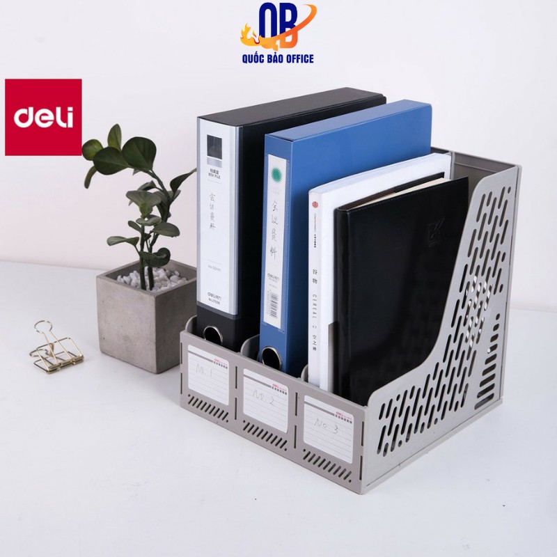 Deli vertical 3-compartment document rack, file tray, convenient gray ...