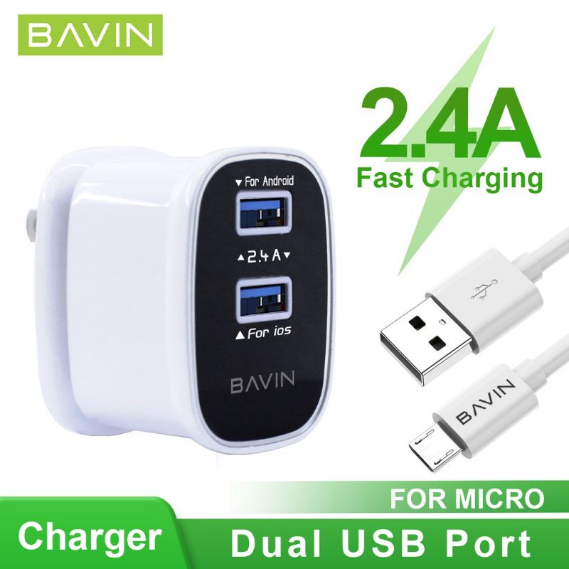 Bavin charger 2.4 fast charging Dual port. Android iphone and type C
