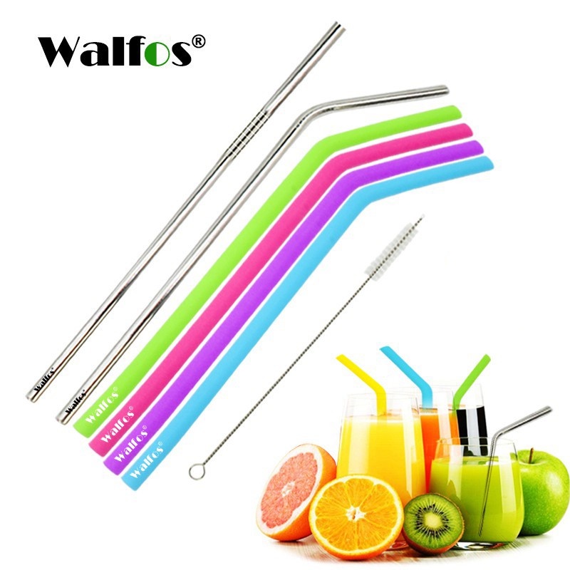 Walfos Pcs Reusable Silicone Drinking Straws Flexible Food Grade