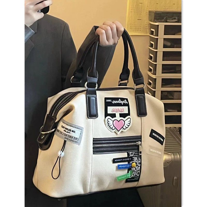 New Retro Creative Label Bag Soft Casual Commuter Messenger Bag Tote  School Bag Travel Bag