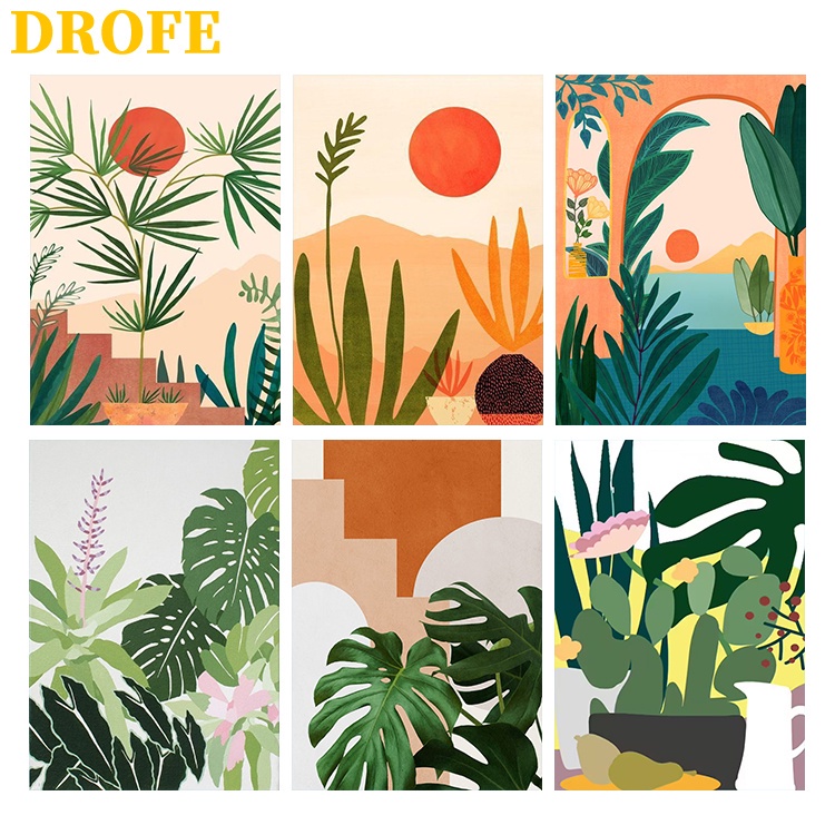 DROFE 20x30cm With Frame 30x40 No & Color Canvas Green Plant ...