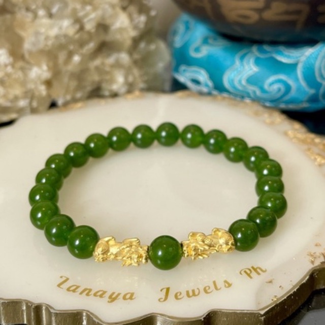 18K HK Gold PiYao in Emerald Green Jade Stone Pawnable | Shopee Philippines