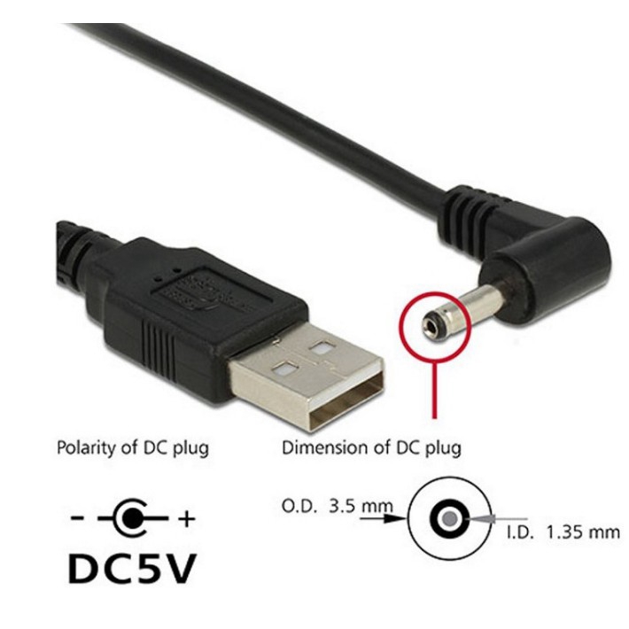 90 Angle New USB Male To 5V DC 3.5mm x 1.35mm Barrel Connector Power ...