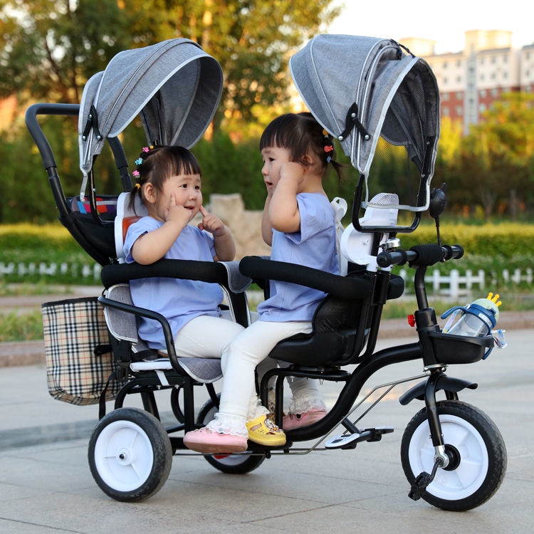 ℗☑♕Double children s tricycle bicycle twin tricycle with bucket