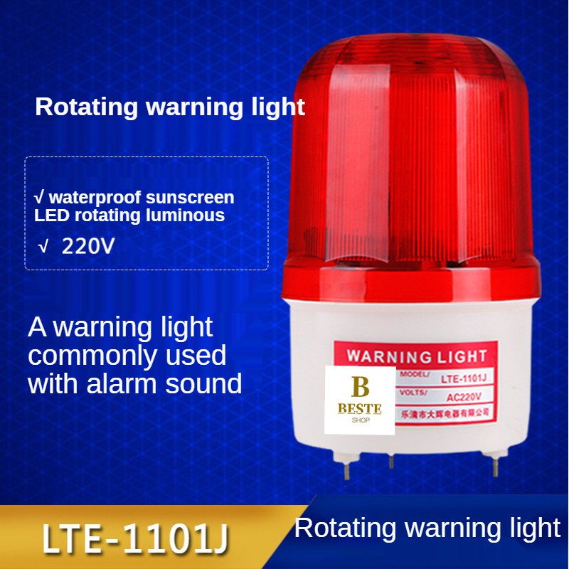 220V LED Alarm Light Warning Lamp Signal Buzzer Rotary Strobe Flash ...