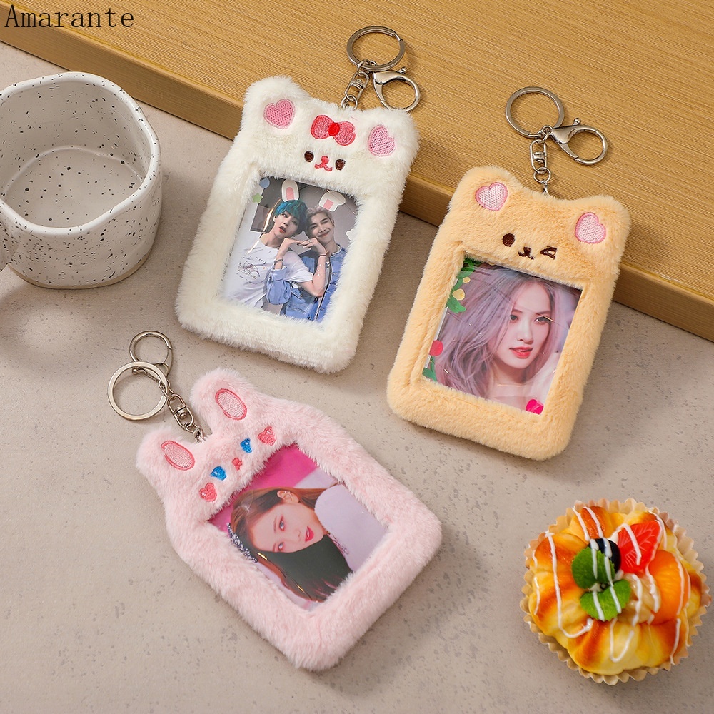 Cute ID Card Cover s 4Pcs White - Rabbit Design ID Card Sleeves For  Students & K-Pop Fans Rabbit Design Card Holders Plush Photocard Holder