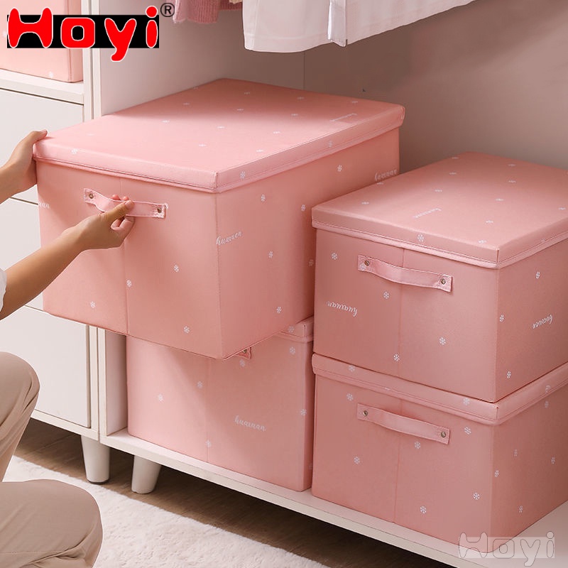 pink-foldable-with-lid-clothes-storage-box-home-clothes-storage-bin