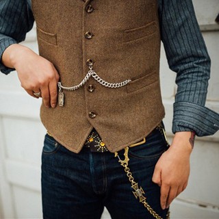 【Boutique】Men's Suit Vest Brown Wedding Wool Tweed Business Waistcoat ...