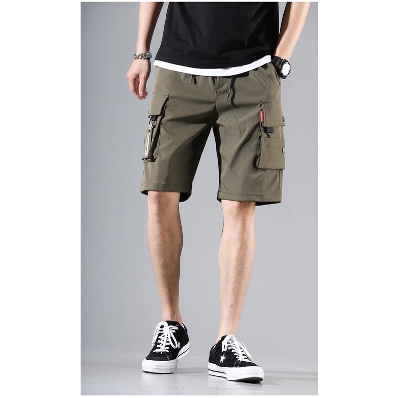 S 3XL Harajuku Style Pocket Cargo Short Pants For Men Drawstring Straight Cargo Shorts for men Korean style casual loose Kargo Shorts For Man Hip Hop