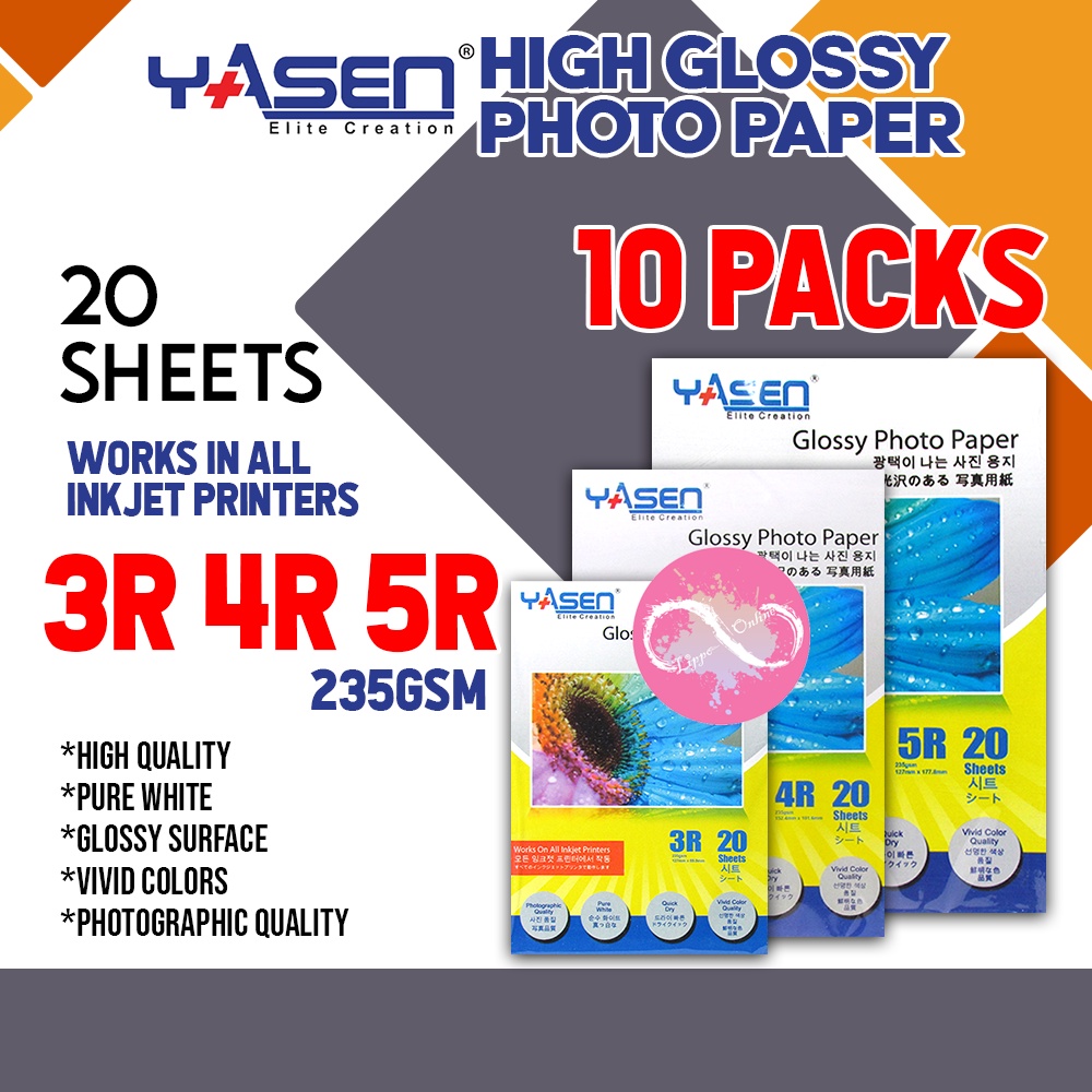 10pack Yasen High Glossy Photo Paper 235 GSM 3R 4R 5R | Shopee Philippines