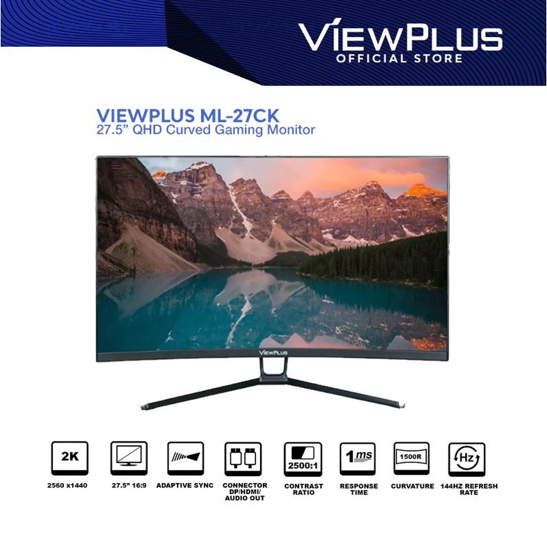 Viewplus 27.5” 144Hz QHD Curved Gaming Monitor ML-27CK, VA, DP/HDMI ...
