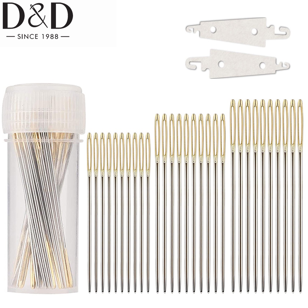 30Pcs Hand Stitching Needles With 2pcs Metal threader Large Eye Sewing