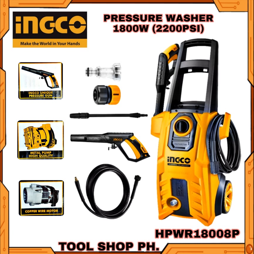 INGCO Pressure Washer 1800W (HPWR18008P) Shopee Philippines