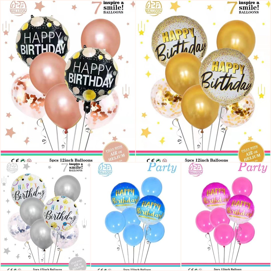 PS-251 (1 set) 7 in 1 Happy Birthday Balloon Set Metallic Balloons ...