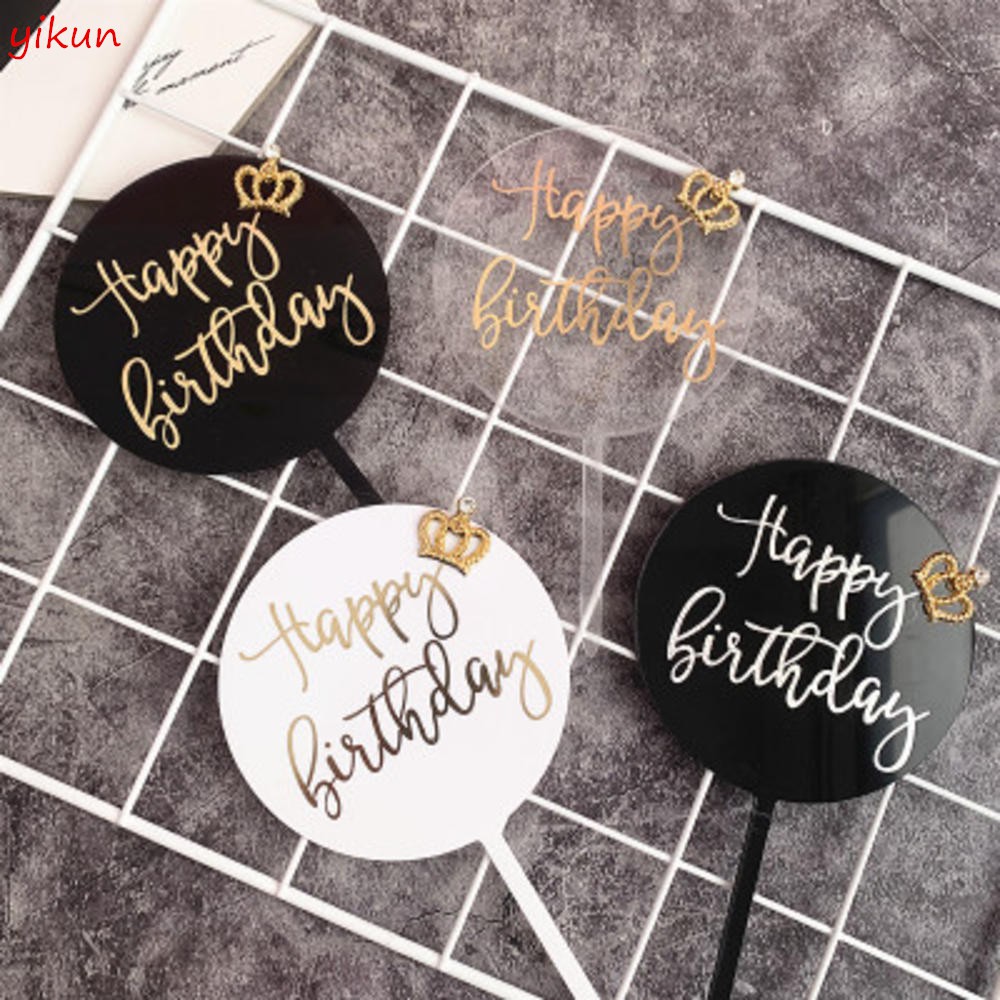 INS Happy Birthday Acrylic Cake Topper Pink Circle Double Layer Cupcake ...