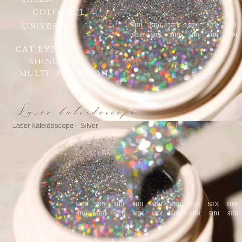 【3 colors】Flash laser kaleidoscope Canned Nail polish gel set Broken