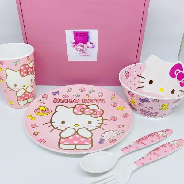 Children's Melamine Dinnerware Set Plate Glass Bowl hello kitty pink