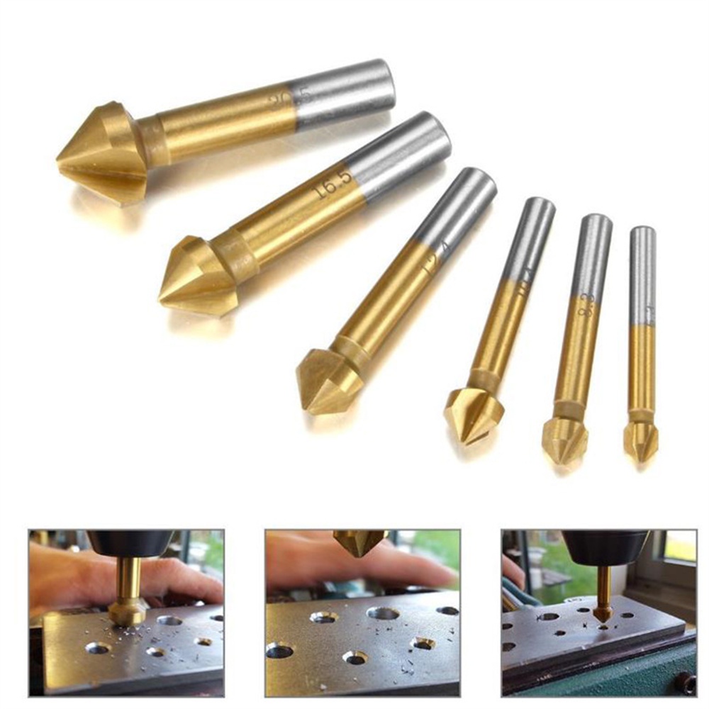 6pcs 3 Flute 90 Degree Hss Chamfer Cutter Chamfering Drilling End Mill ...