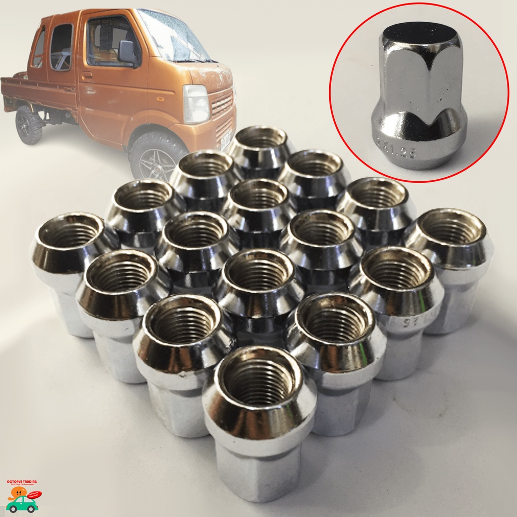 Magwheel Nut Hex 17mm..12mmX 1.25mm Chrome Black 1 SET (of 16 pcs.) for