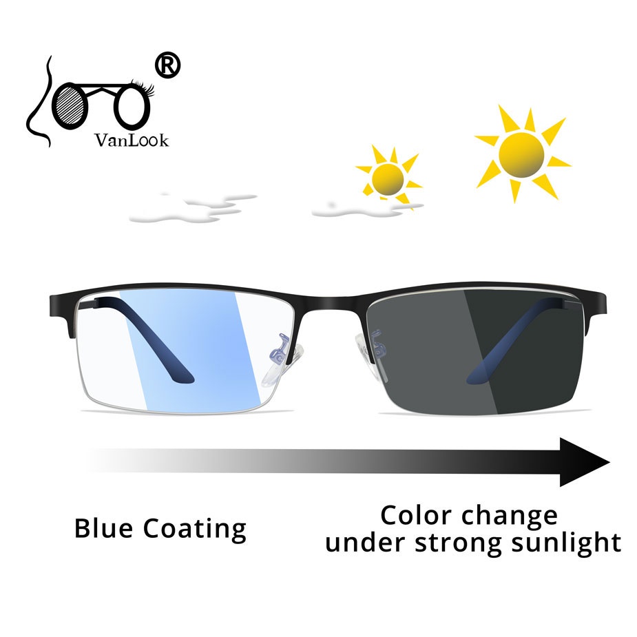 VANLOOK Photochromic Sunglasses Chameleon Lens Blue Light Blocking Men