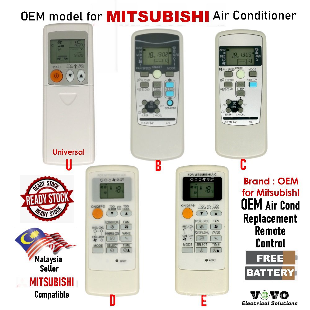 Mitsubishi air cond replacement remote control [foc battery] rkx502a001 ...