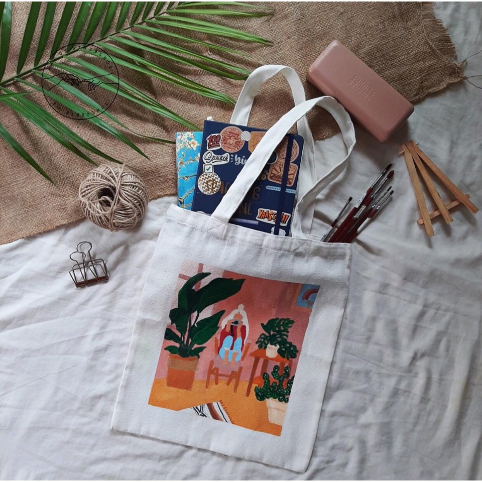 Hand painted store tote bag