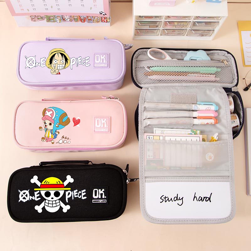 Cute Pencil Case Multilayer Anime Cartoon One Piece Pencil Case Pen Bag Boys Girls Student