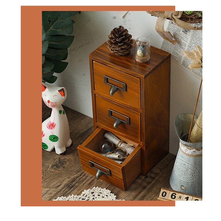[Follow With Discount] Retro Solid Wood Drawer Storage Box Dressing