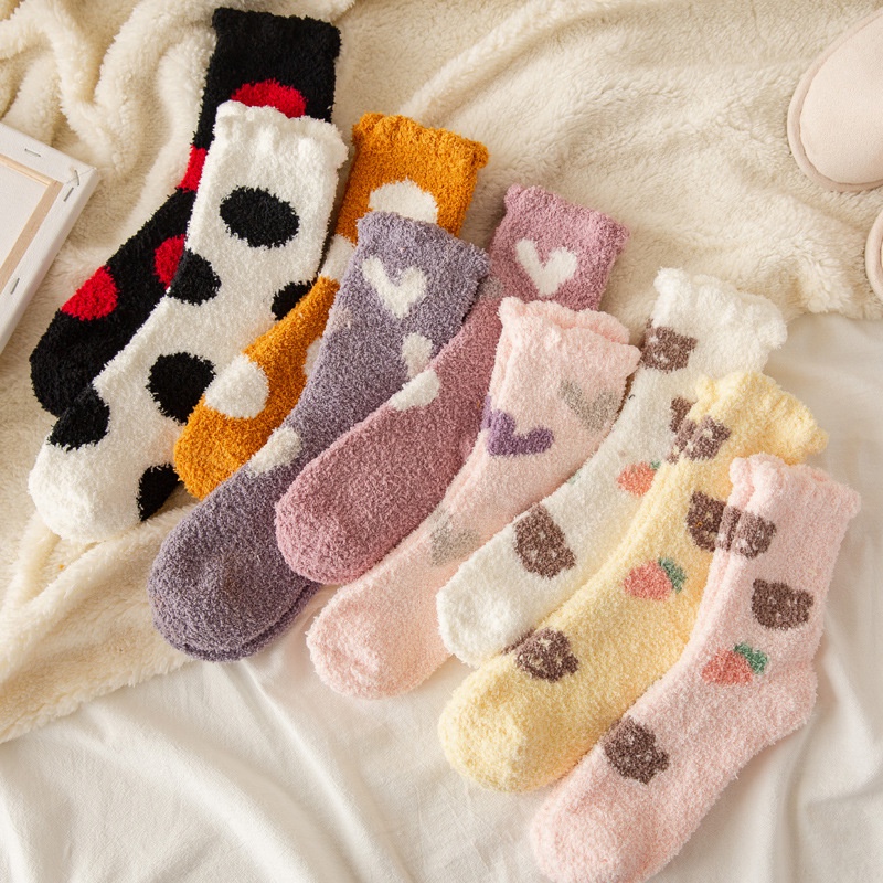 KAFU D643 Cute Home Coral Fleece Women's Socks Plus Fleece Thickened ...