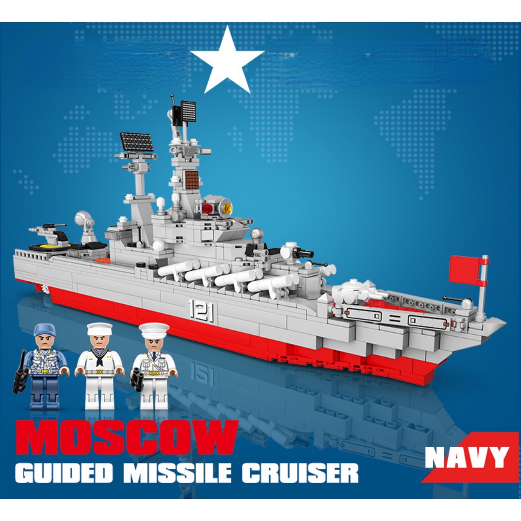 831PCS MOC WW2 Moskva Guided Missile Cruiser Slava Battle Ship Figure ...