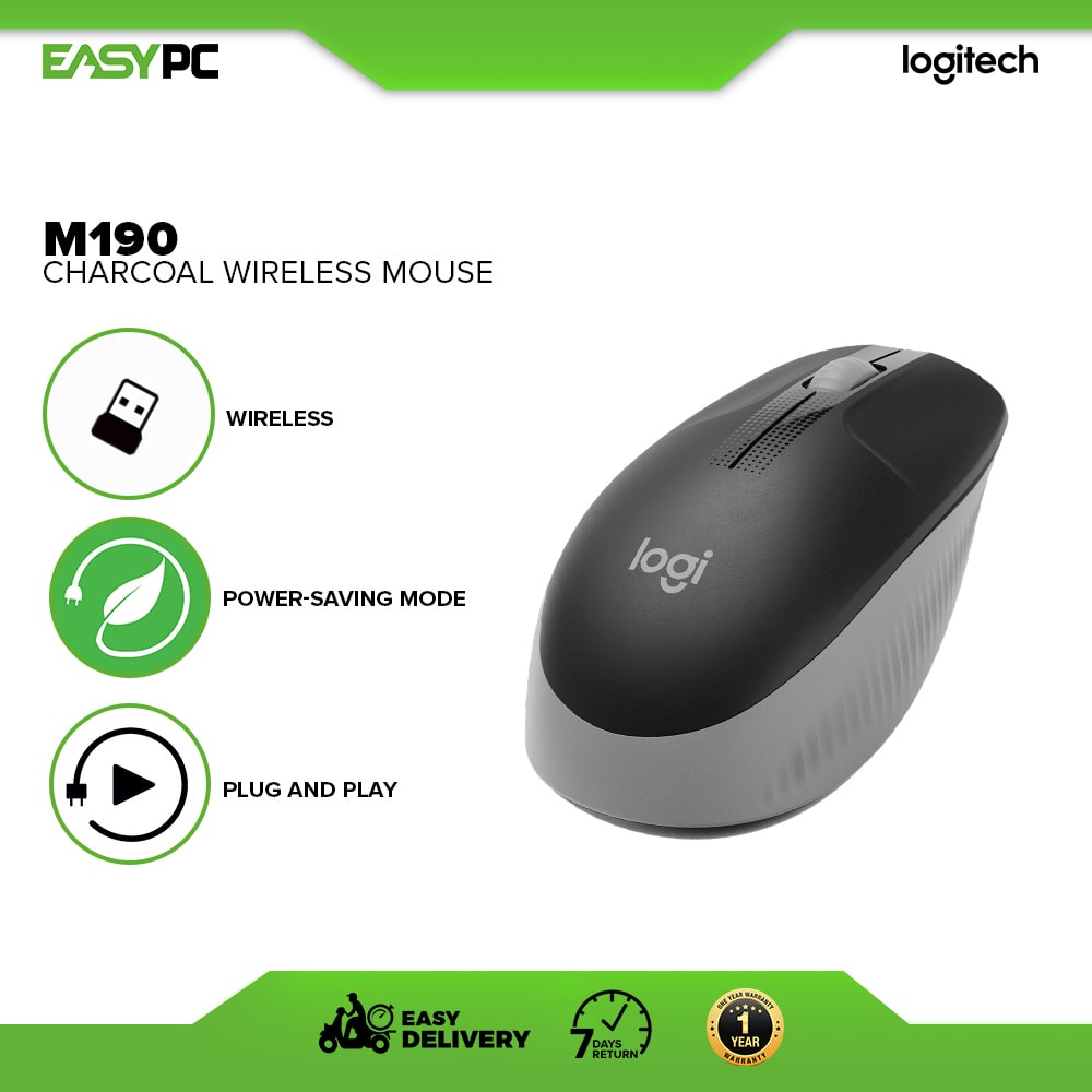 Logitech M190 Wireless Mouse Charcoal, Brand New Full sized