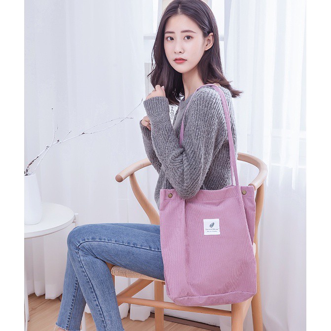 R O 2899 Korean Fashion Candy Color Large Canvas Tote Bags