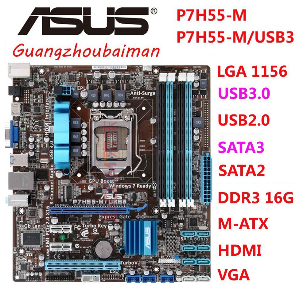 Combo Mainboard ASUS P7H55-M + CPU Core i5-650 và Fan tản nhiệt