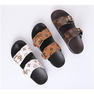 lv Double buckle Louis Vuitton Printed Strap Slide Sandals for Women three  colors