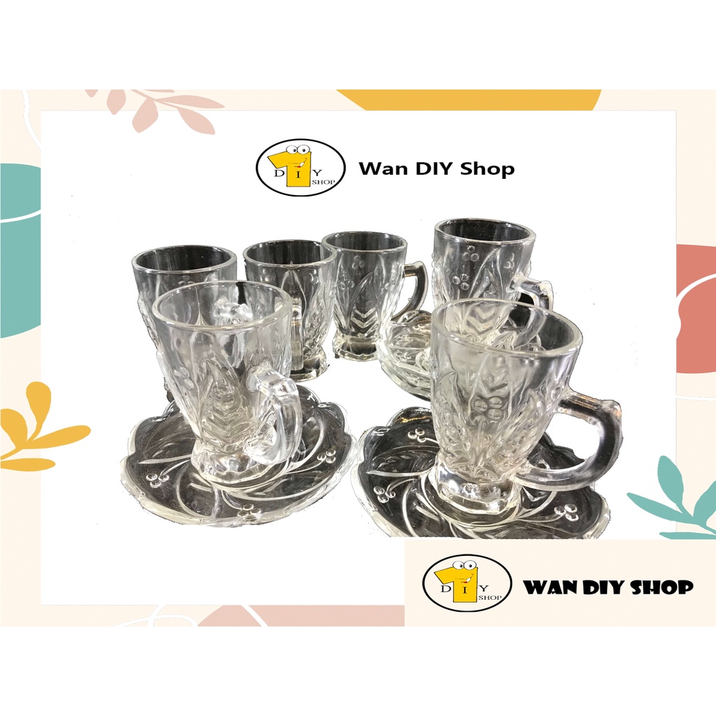6pcs set Glass Coffee Tea Cup Mug Set / Set Cawan Teh Cawan Kopi Kaca ...
