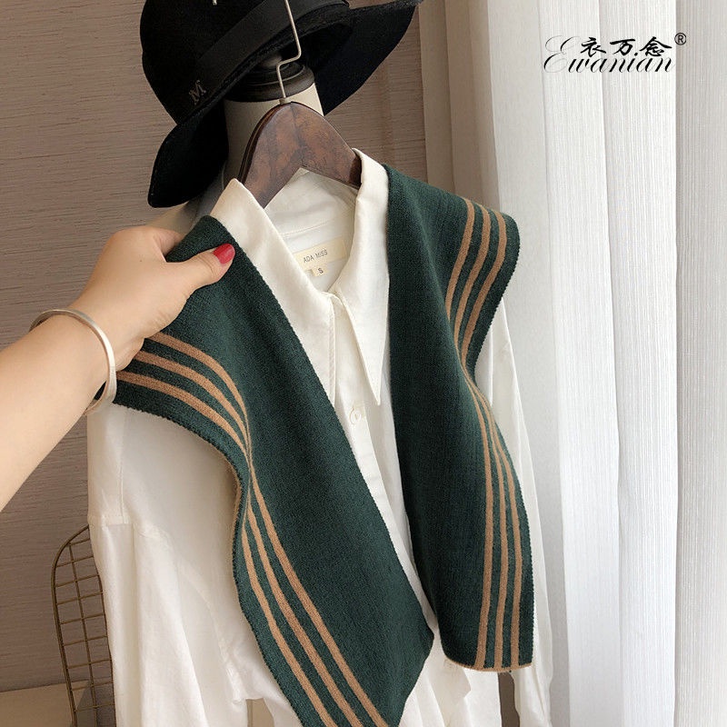 Double-Sided Color Matching Navy Style Knitted Shawl Outer High-End ...