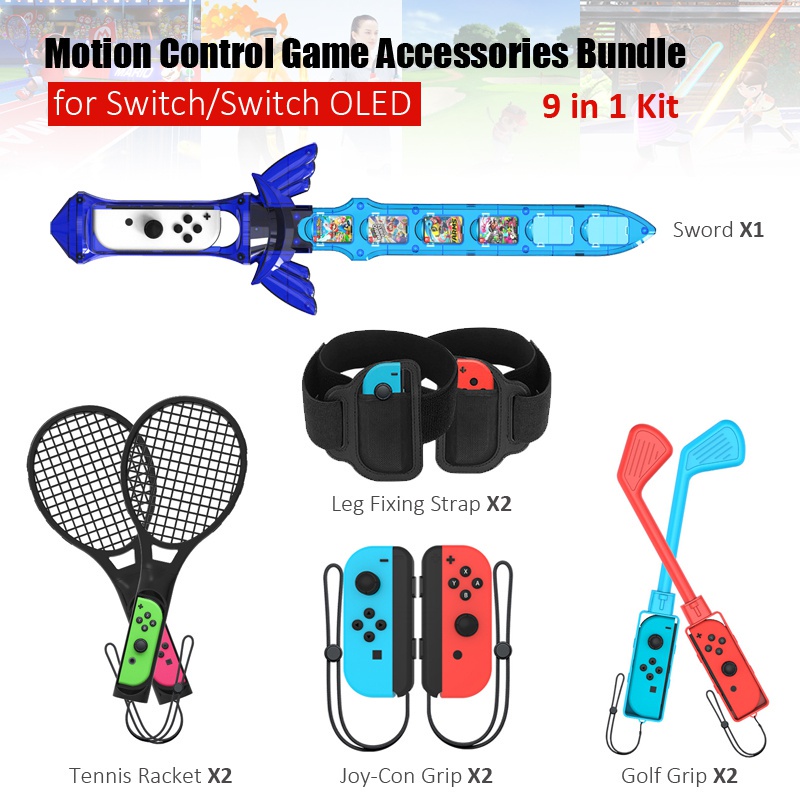 2022 Switch Sports Accessories Bundle 18 In 1 Accessories Kit for Nintendo  Switch Sports Games: Controller Racing Wheel, Golf Clubs, Hand straps,  Joy-con Controller Grips, Drum Sticks 