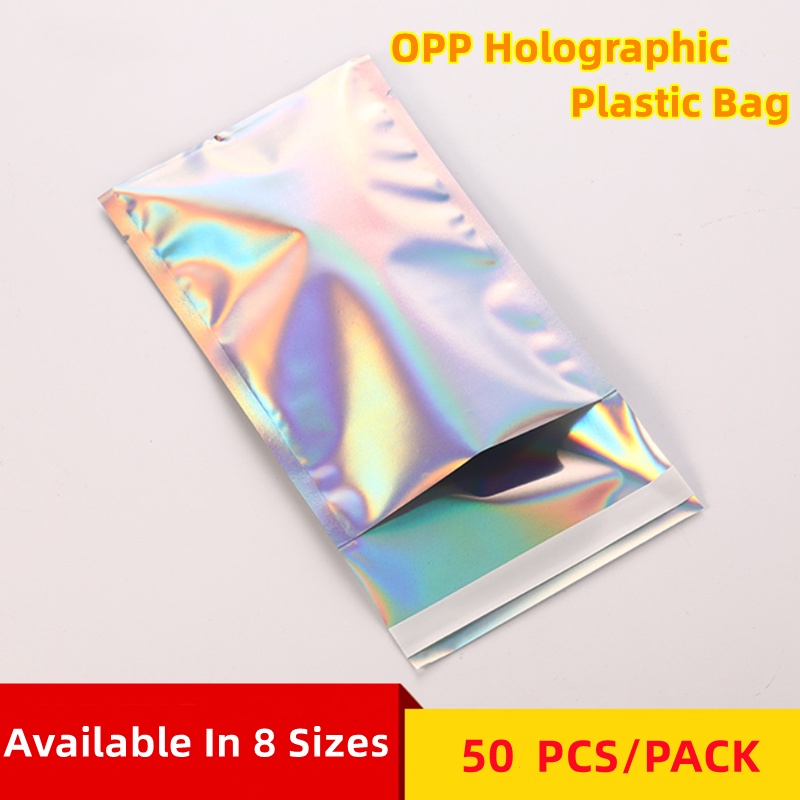 50 Pcs OPP Holographic Plastic Bag Rainbow Laser With Self Adhesive ...