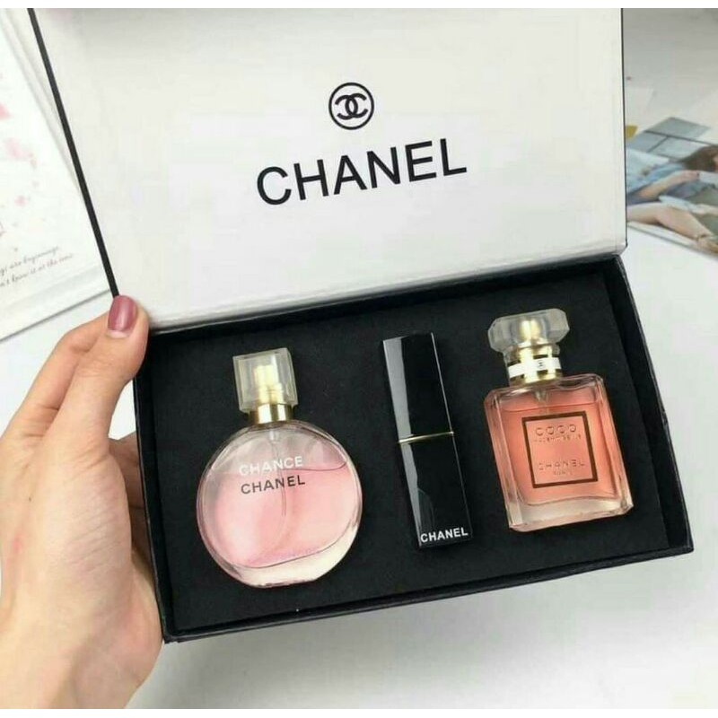 Chanel perfume cheap lipstick gift set