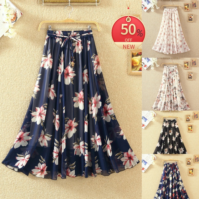 Fashion Chiffon floral women's maxi skirt spring and summer female