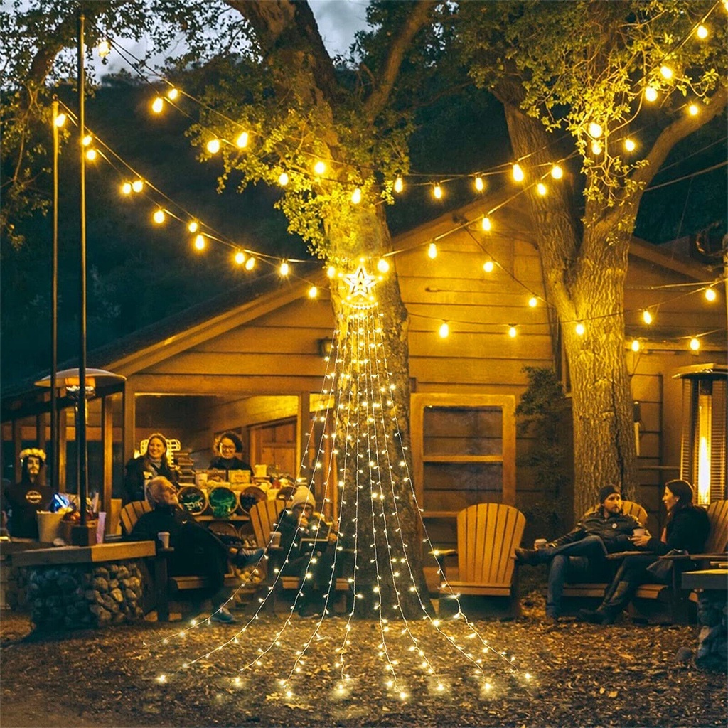 350 LED Solar String Light Outdoor Waterproof Star Pentagram Waterfall ...