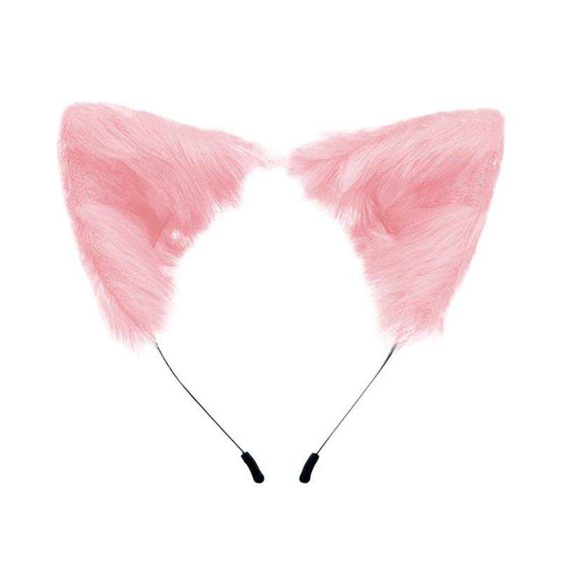 Kawaii Plush Pink Cat Ears Headband Realistic Furry Fluffy Animal ...