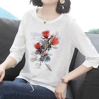 Cotton Casual Top Summer 3/4 Sleeve Loose Sprint Floral Women Plus