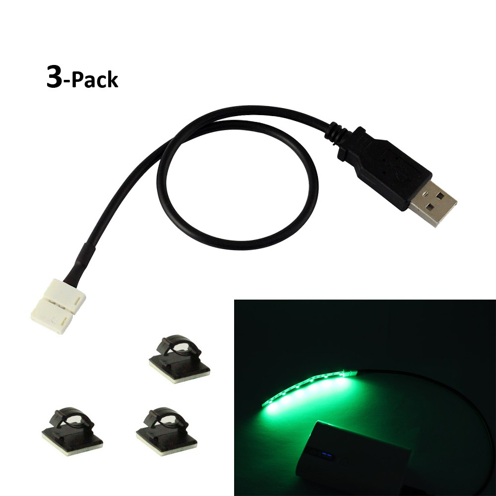 USB to 2 Pin 8mm PCB LED Strip Light Solderless Clips Connector 180mm for reconnect the led