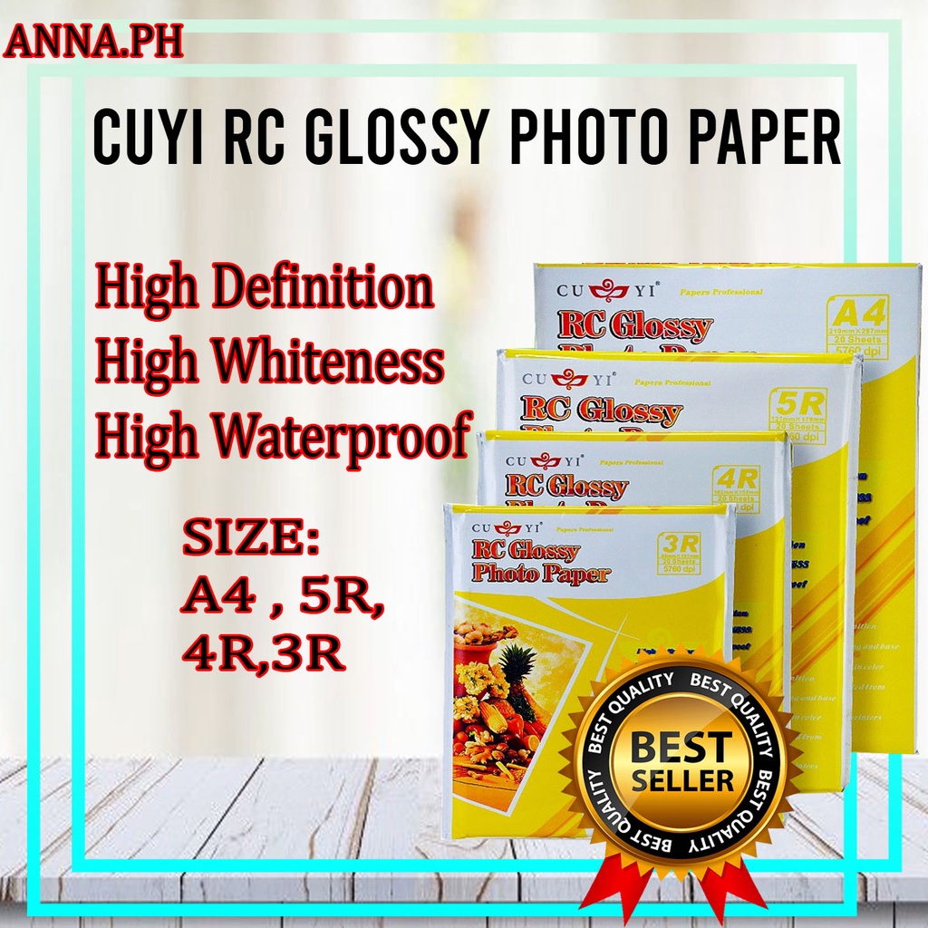 3R / 4R / 5R / A4 Size CUYI RC High Glossy Photo Paper 260GSM (20Sheets ...