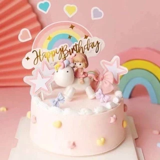 Unicorn Cake Decoration Moon Cloud Rainbow Happy Birthday Cake