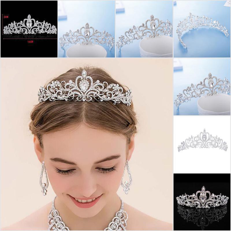 Fcph Women Girls Elegant Wedding Bride Crown Headwear Rhinestone Tiaras Cute T Shopee 4293