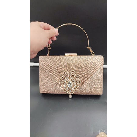 Golden Evening Clutch Bag Women Bags Wedding Shiny Handbags | Shopee ...